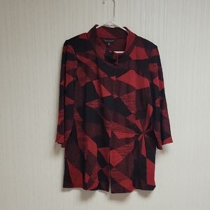 Ming Wang, Women's Black and Red Geometric 3/4 Sleeve Jacket Sz 0X